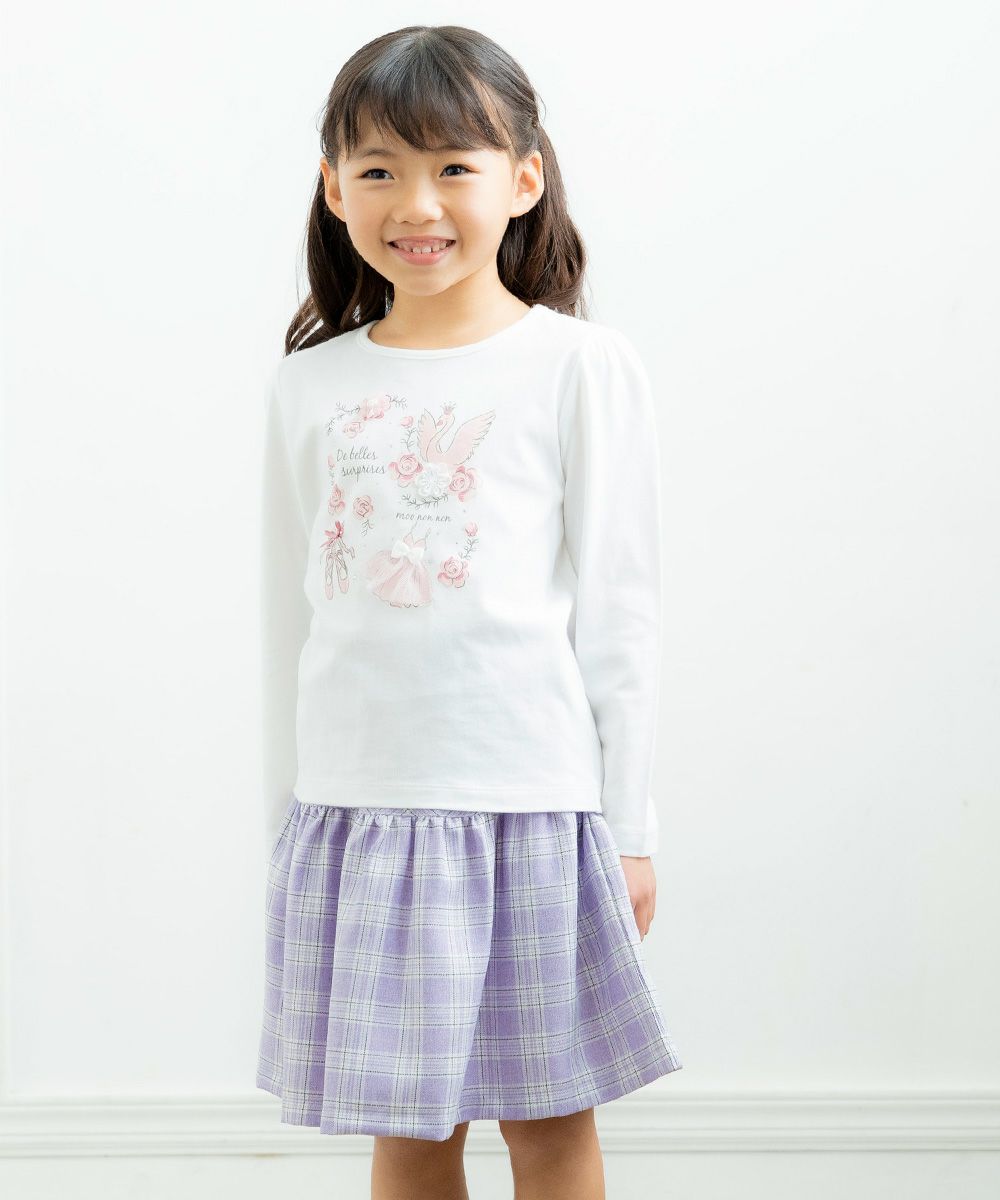 子供服 女の子 チェック柄ギャザースカート パープル(91) モデル画像全身