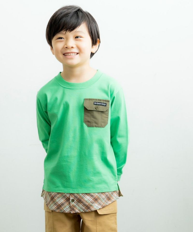 子供服 男の子 チェック柄重ね着風Tシャツ