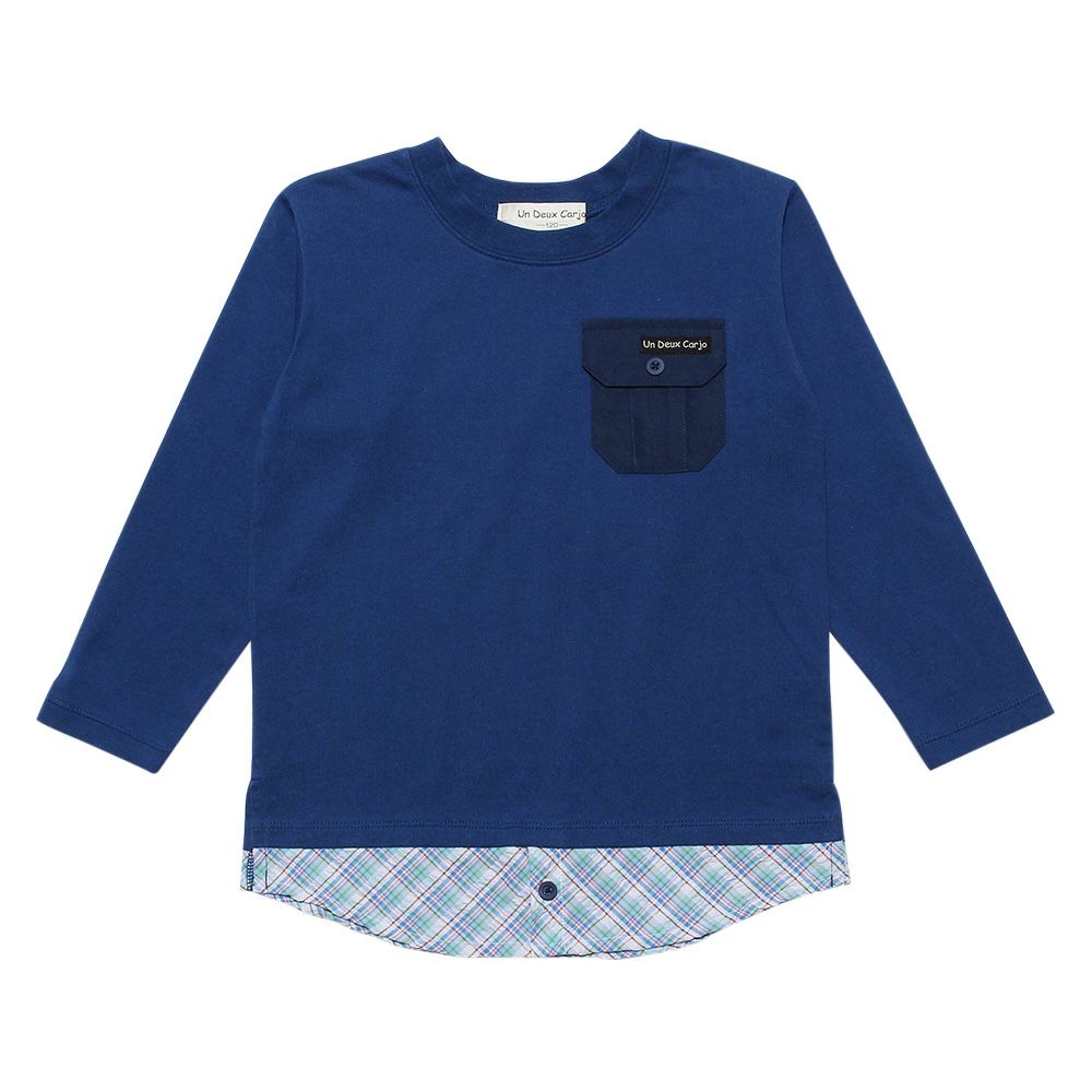 子供服 男の子 チェック柄重ね着風Tシャツ ネイビー(06) 正面