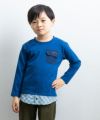 子供服 男の子 チェック柄重ね着風Tシャツ ネイビー(06) モデル画像アップ