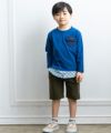 子供服 男の子 チェック柄重ね着風Tシャツ ネイビー(06) モデル画像全身