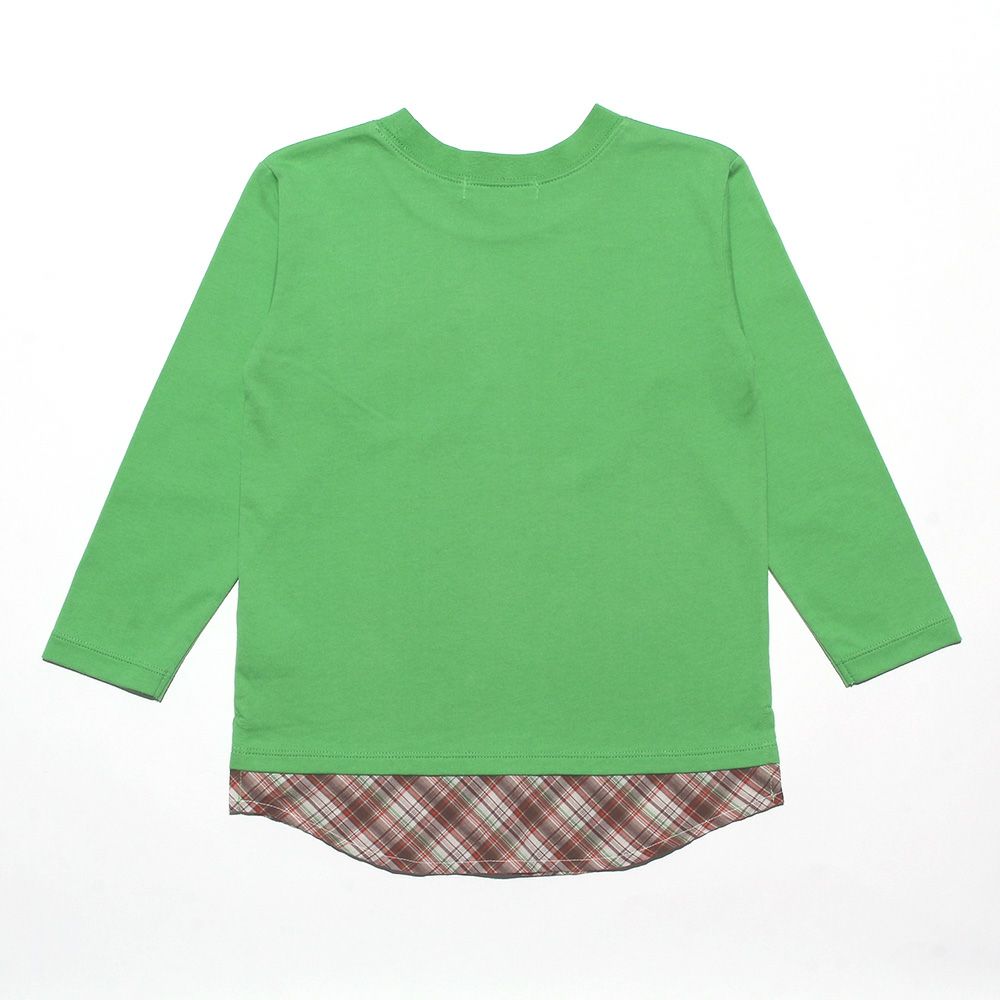 子供服 男の子 チェック柄重ね着風Tシャツ グリーン(08) 背面