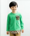 子供服 男の子 チェック柄重ね着風Tシャツ グリーン(08) モデル画像アップ