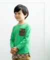 子供服 男の子 チェック柄重ね着風Tシャツ グリーン(08) モデル画像1