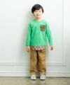 子供服 男の子 チェック柄重ね着風Tシャツ グリーン(08) モデル画像2