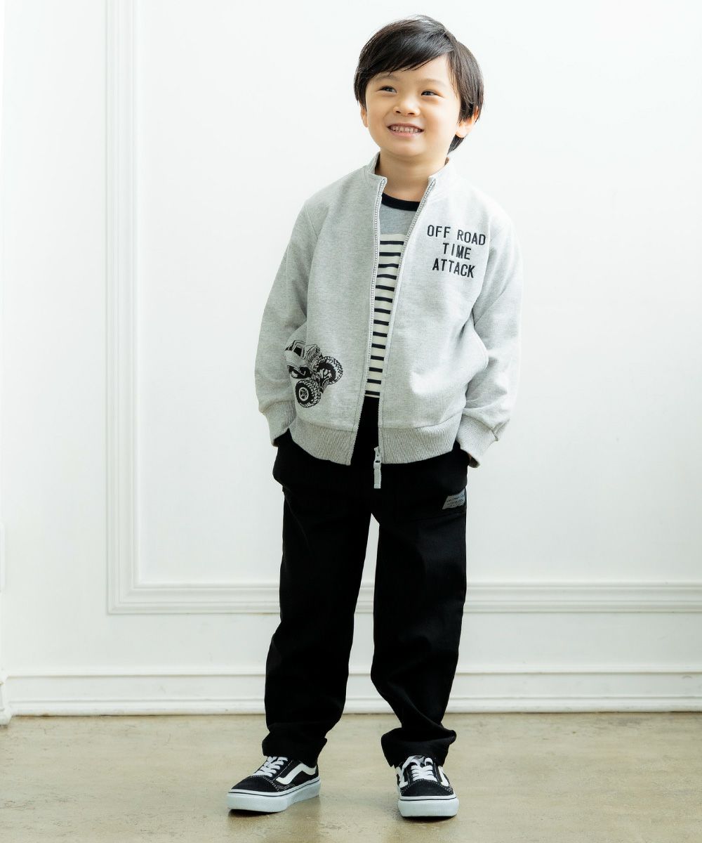 ベビー服 男の子 乗り物プリントミニ裏毛ジャケット 杢ｸﾞﾚｰ(92) モデル画像全身