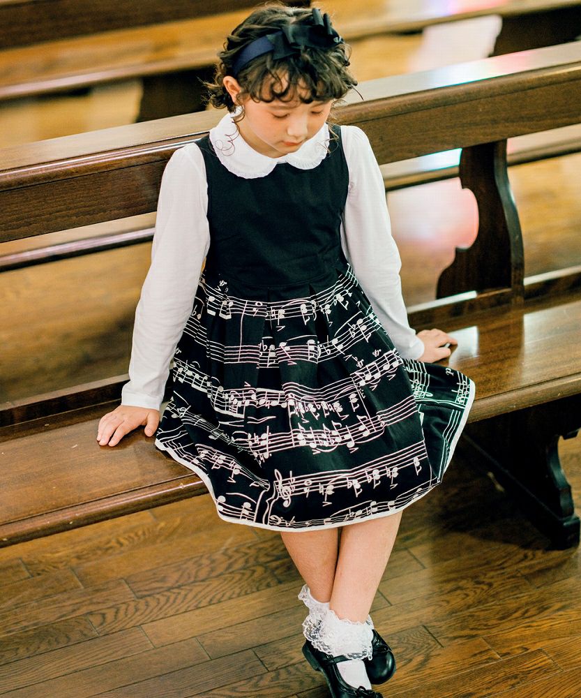 子供服 女の子 日本製音符ワンピース ブラック(00) 