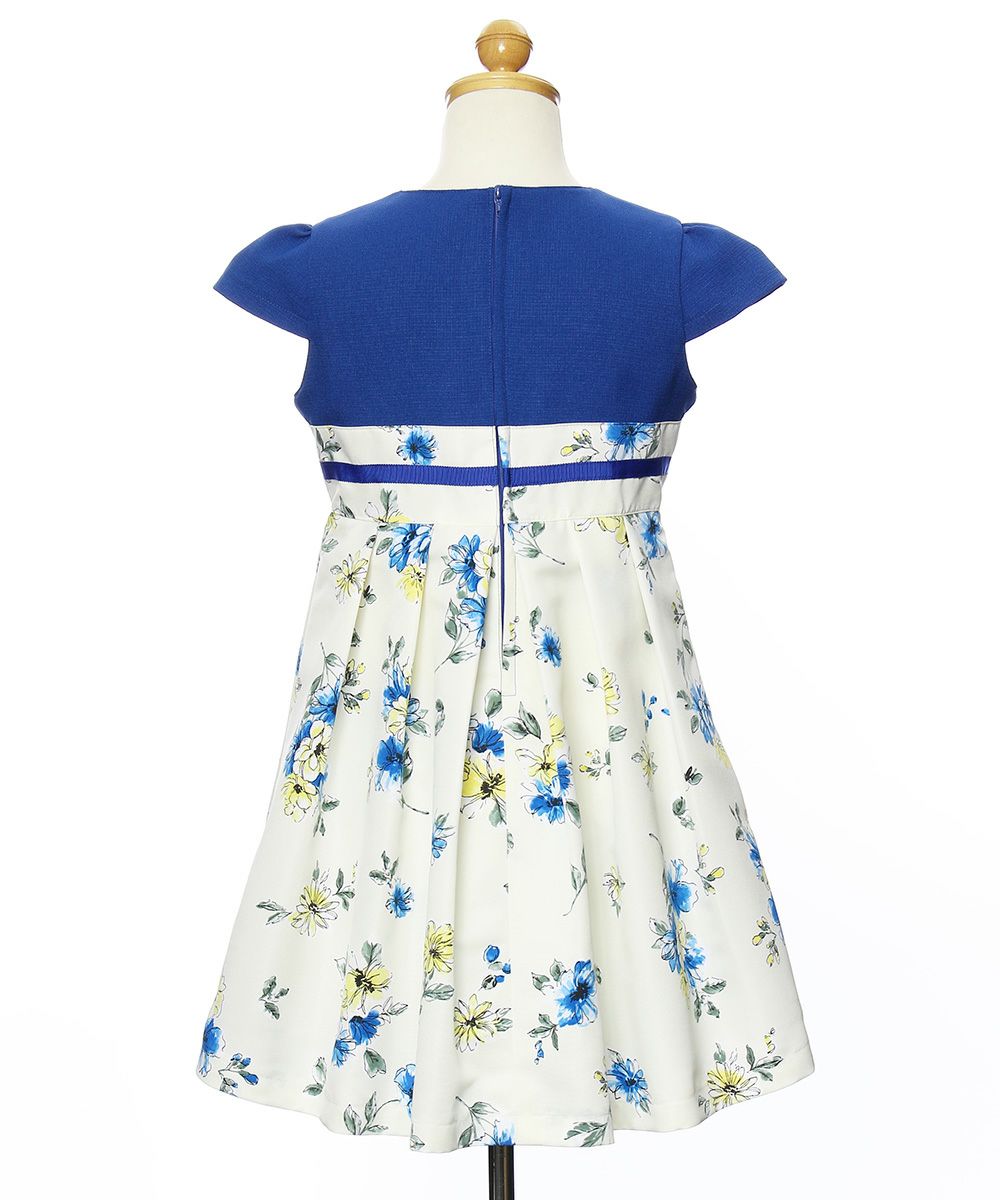 子供服 女の子 日本製花柄リボンワンピース ネイビー(06) トルソー背面