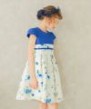 子供服 女の子 日本製花柄リボンワンピース ネイビー(06) モデル画像全身