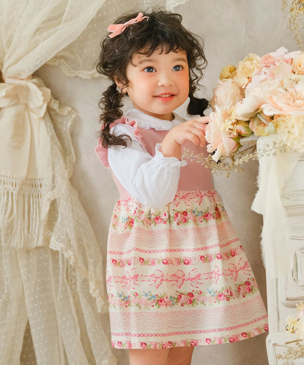 日本製綿100％ リバティプリント使用 フリル リボン 花柄 ワンピース