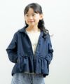 ベビー服 女の子 リボンフリルつきフード取り外し丸襟ジップアップパーカー ネイビー(06) モデル画像アップ