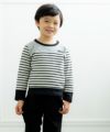 子供服 男の子 綿100％ボーダー柄Tシャツ ブラック(00) モデル画像全身