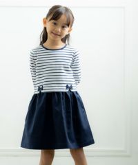 子供服 女の子 ボーダー柄ドッキングワンピース