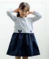 子供服 女の子 ボーダー柄ドッキングワンピース ネイビー(06) モデル画像1