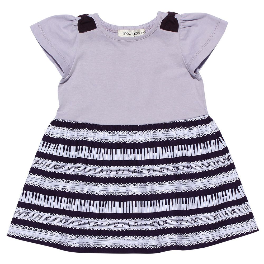 ベビー服 女の子 ベビーサイズ綿100％ピアノプリントワンピース パープル(91) 正面