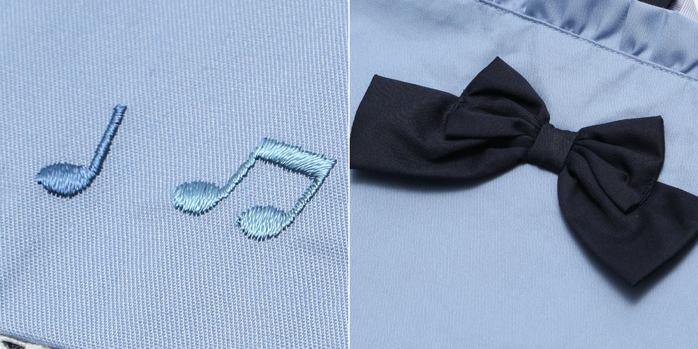 子供服 女の子 通学　リボン付き音符刺繍シューズバッグ ブルー(61) デザインポイント1