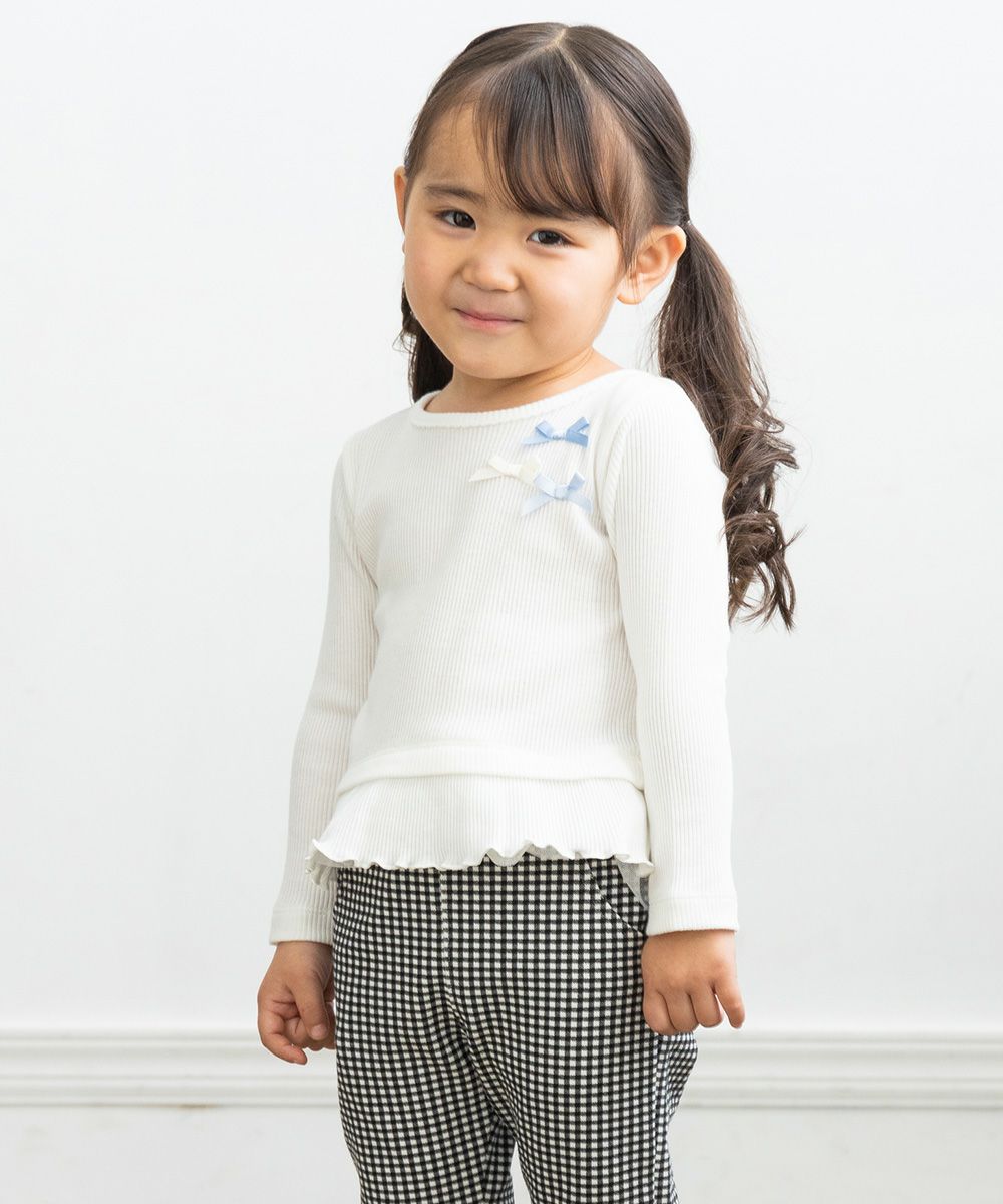 ベビー服 女の子 リボン付きチュールフリルつきTシャツ オフホワイト(11) モデル画像1