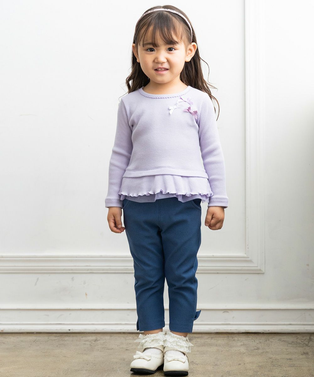 ベビー服 女の子 リボン付きチュールフリルつきTシャツ パープル(91) モデル画像4