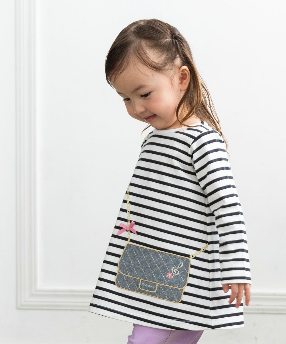 ベビー服 女の子 ベビーサイズ綿100％ボーダー柄Tシャツ オフホワイト(11) モデル画像1