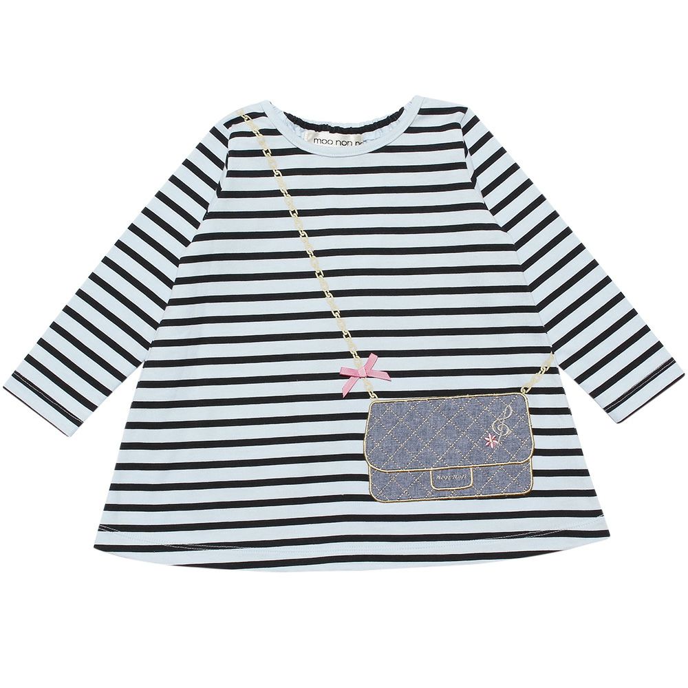 ベビー服 女の子 ベビーサイズ綿100％ボーダー柄Tシャツ ブルー(61) 正面
