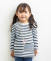 ベビー服 女の子 ベビーサイズ綿100％ボーダー柄Tシャツ ブルー(61) モデル画像アップ