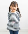 ベビー服 女の子 ベビーサイズ綿100％ボーダー柄Tシャツ ブルー(61) モデル画像全身