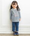 ベビー服 女の子 ベビーサイズ綿100％ボーダー柄Tシャツ ブルー(61) モデル画像2