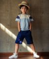 子供服 男の子 綿100％ロゴ刺繍＆プリントTシャツ ブルー(61) モデル画像全身