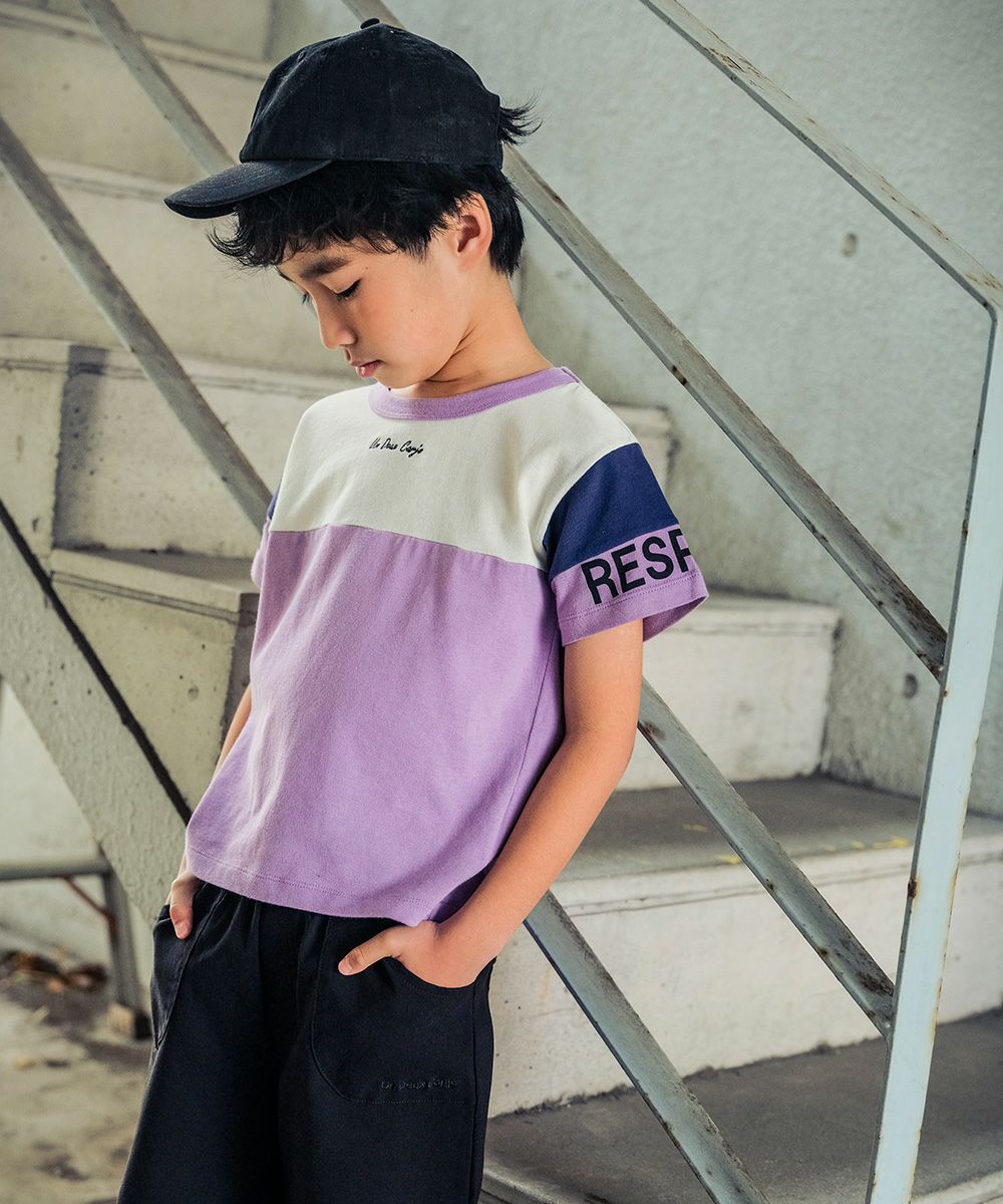 子供服 男の子 綿100％ロゴ刺繍＆プリントTシャツ パープル(91) モデル画像4
