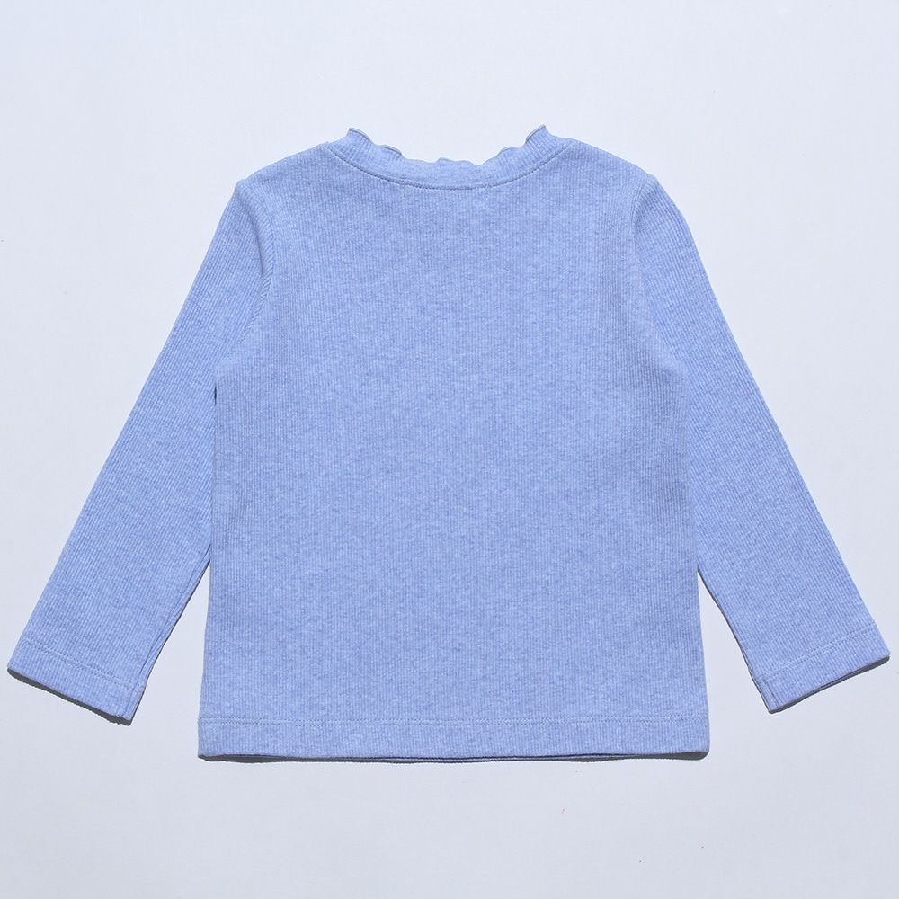 ベビー服 女の子 ベビーサイズ音符刺繍リブ生地無地Tシャツ ブルー(61) 背面