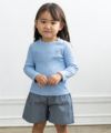 ベビー服 女の子 ベビーサイズ音符刺繍リブ生地無地Tシャツ ブルー(61) モデル画像3