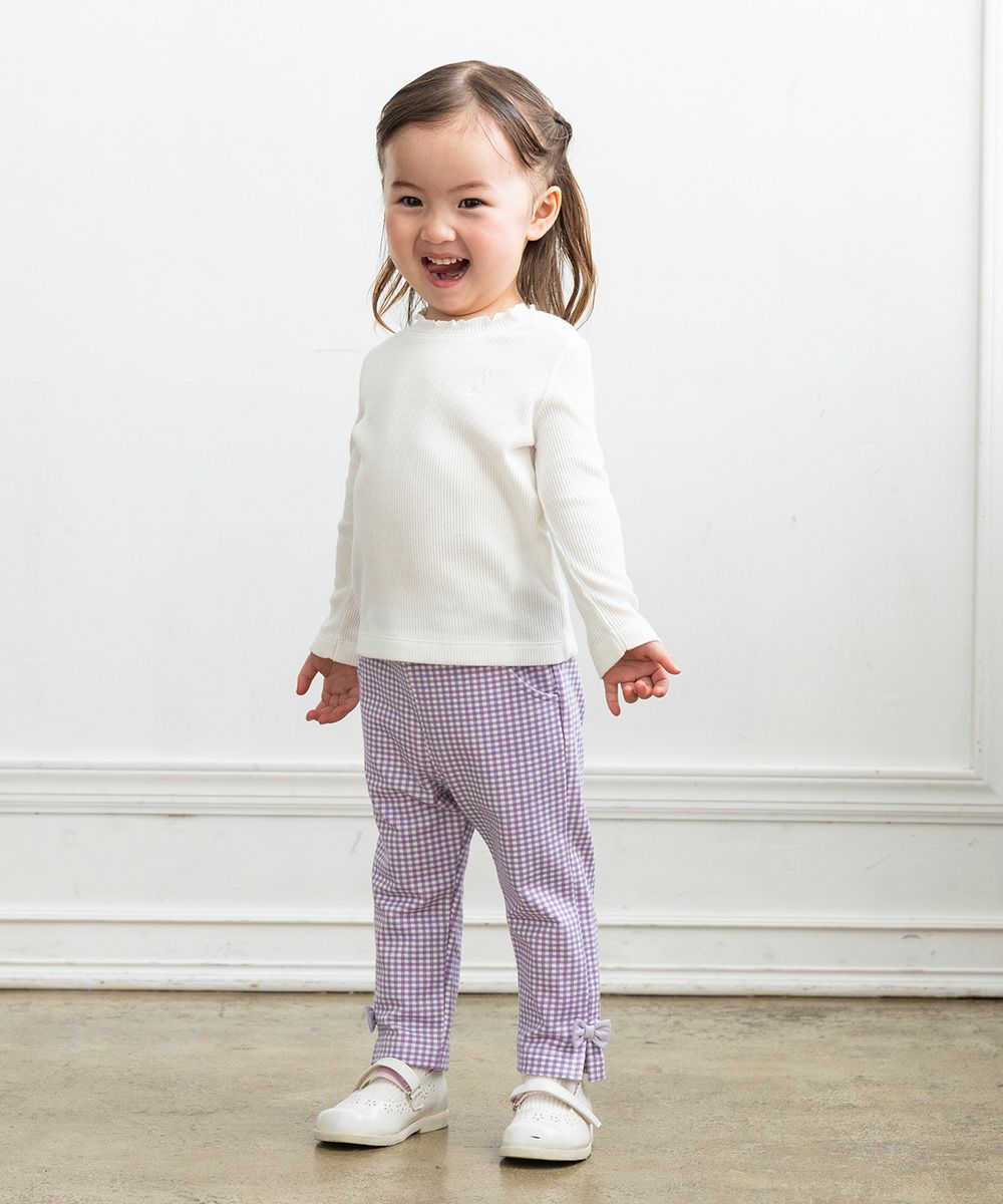 ベビー服 女の子 ベビーサイズ音符刺繍リブTシャツ オフホワイト(11) モデル画像2