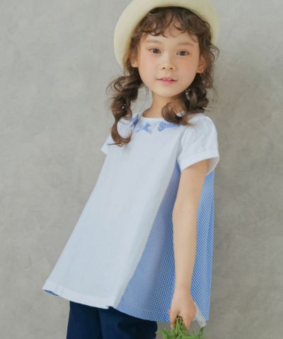 ベビー服 女の子 チェック柄切り替えTシャツ