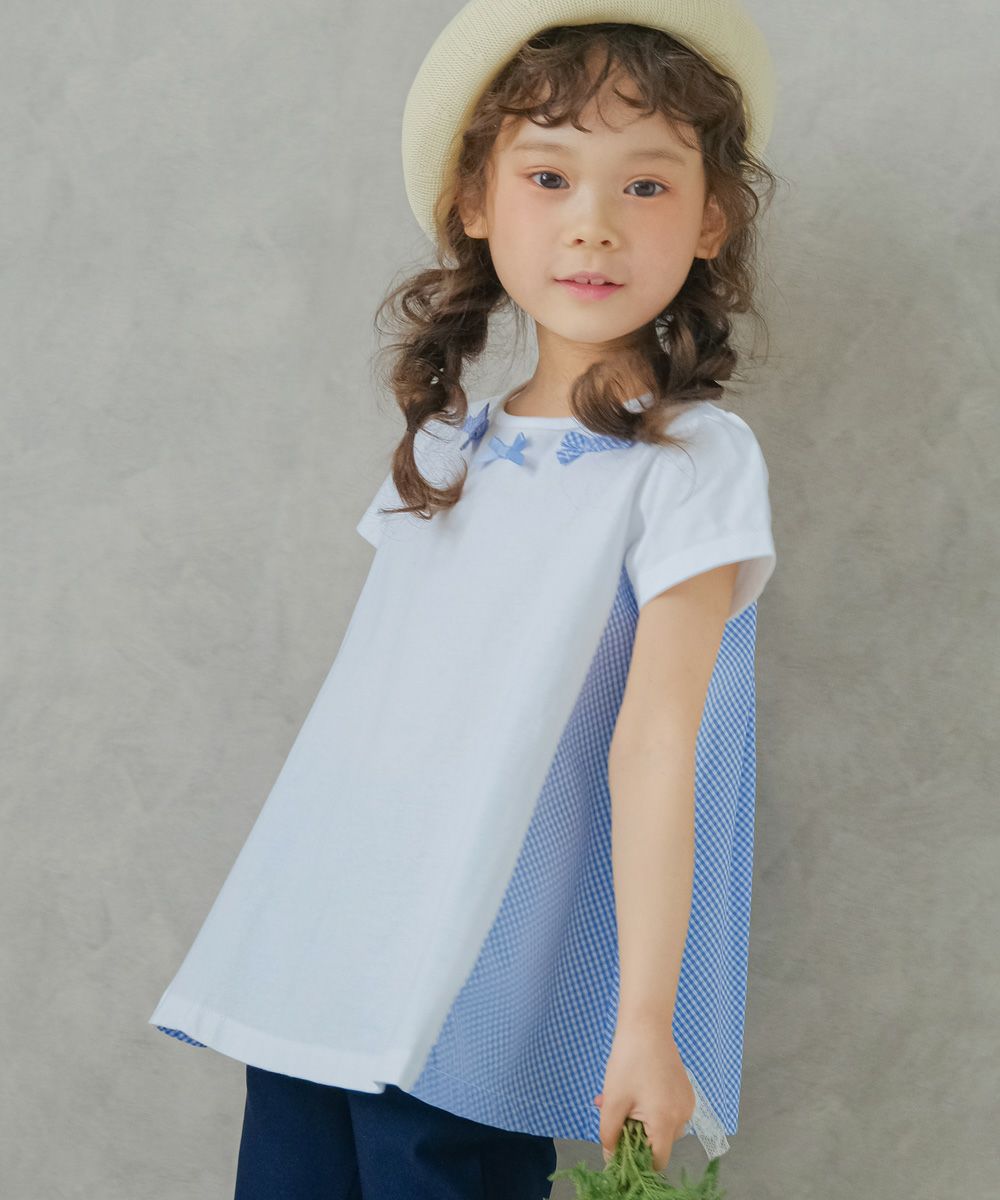 ベビー服 女の子 チェック柄切り替えTシャツ
