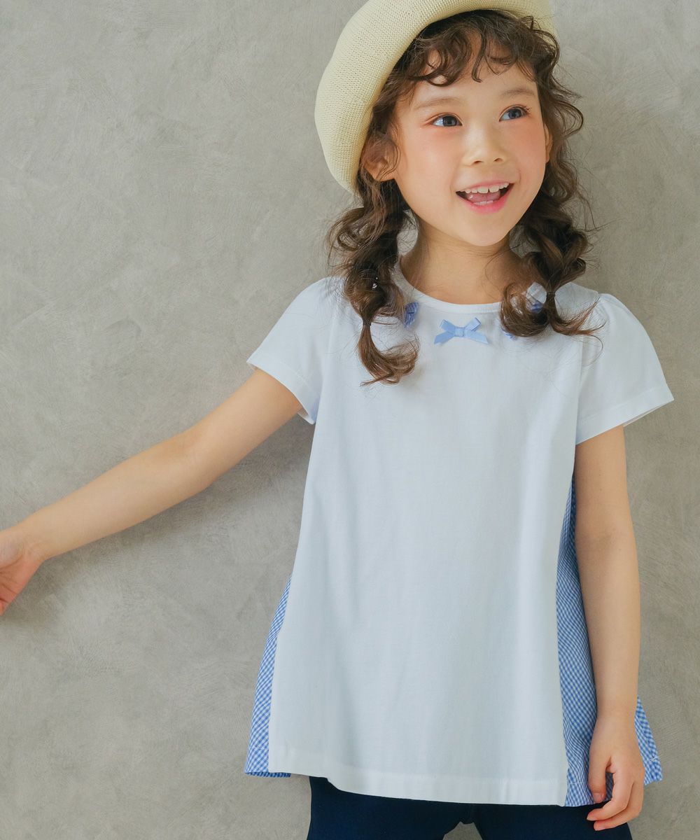 ベビー服 女の子 チェック柄切り替えTシャツ オフホワイト(11) モデル画像1