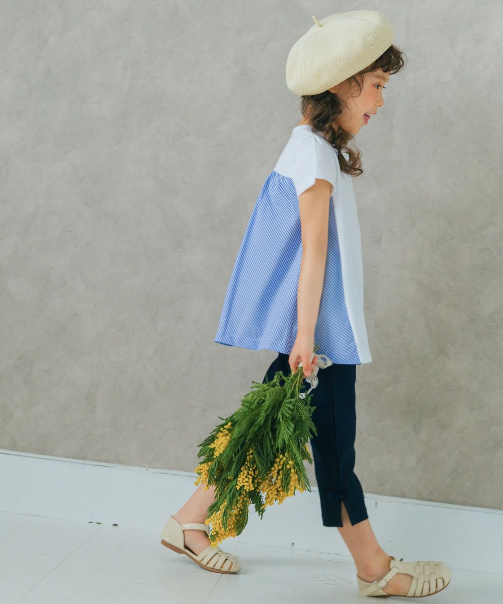 ベビー服 女の子 チェック柄切り替えTシャツ オフホワイト(11) モデル画像2