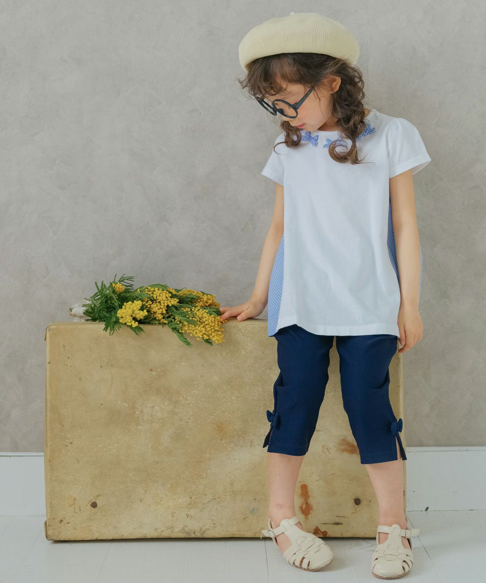 ベビー服 女の子 チェック柄切り替えTシャツ オフホワイト(11) モデル画像3