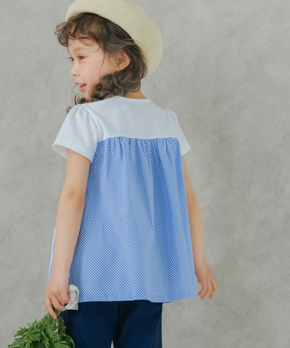 ベビー服 女の子 チェック柄切り替えTシャツ オフホワイト(11) モデル画像3