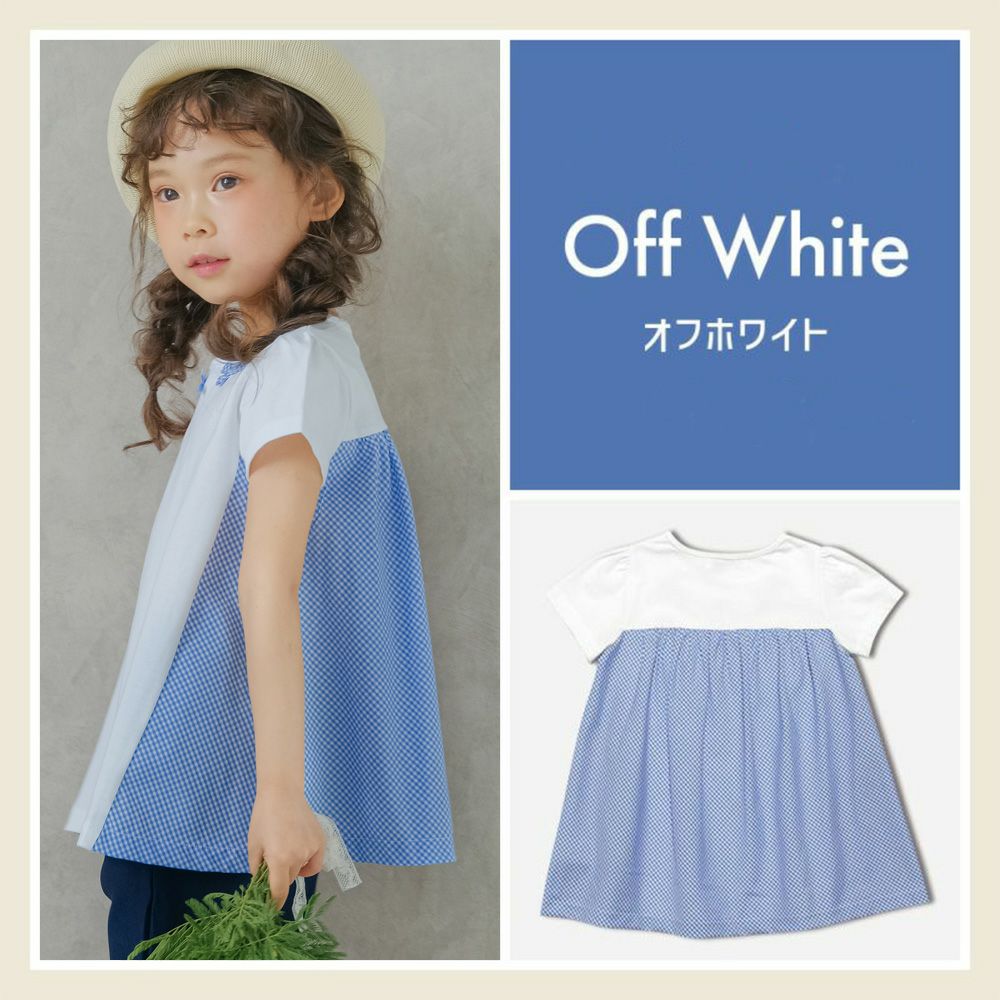 ベビー服 女の子 チェック柄切り替えTシャツ