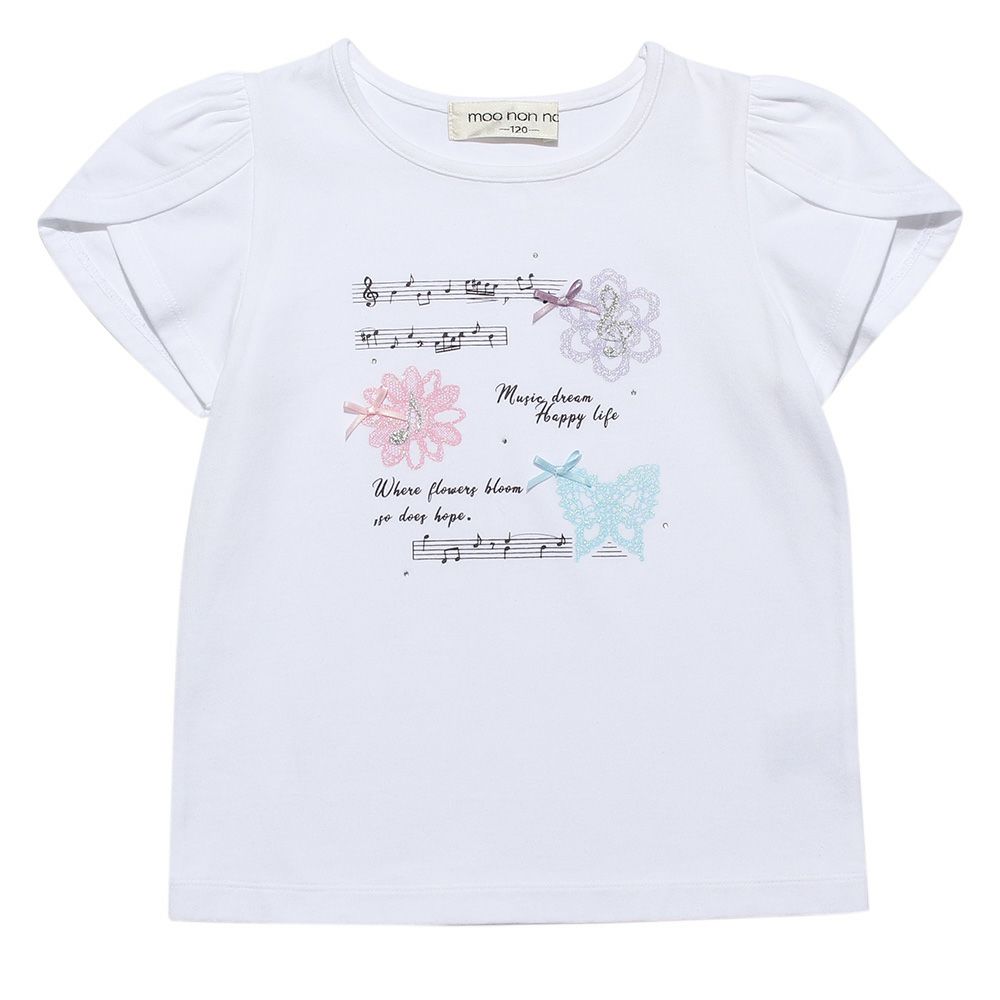 子供服 女の子 綿100％ちょうちょプリントTシャツ オフホワイト(11) 正面