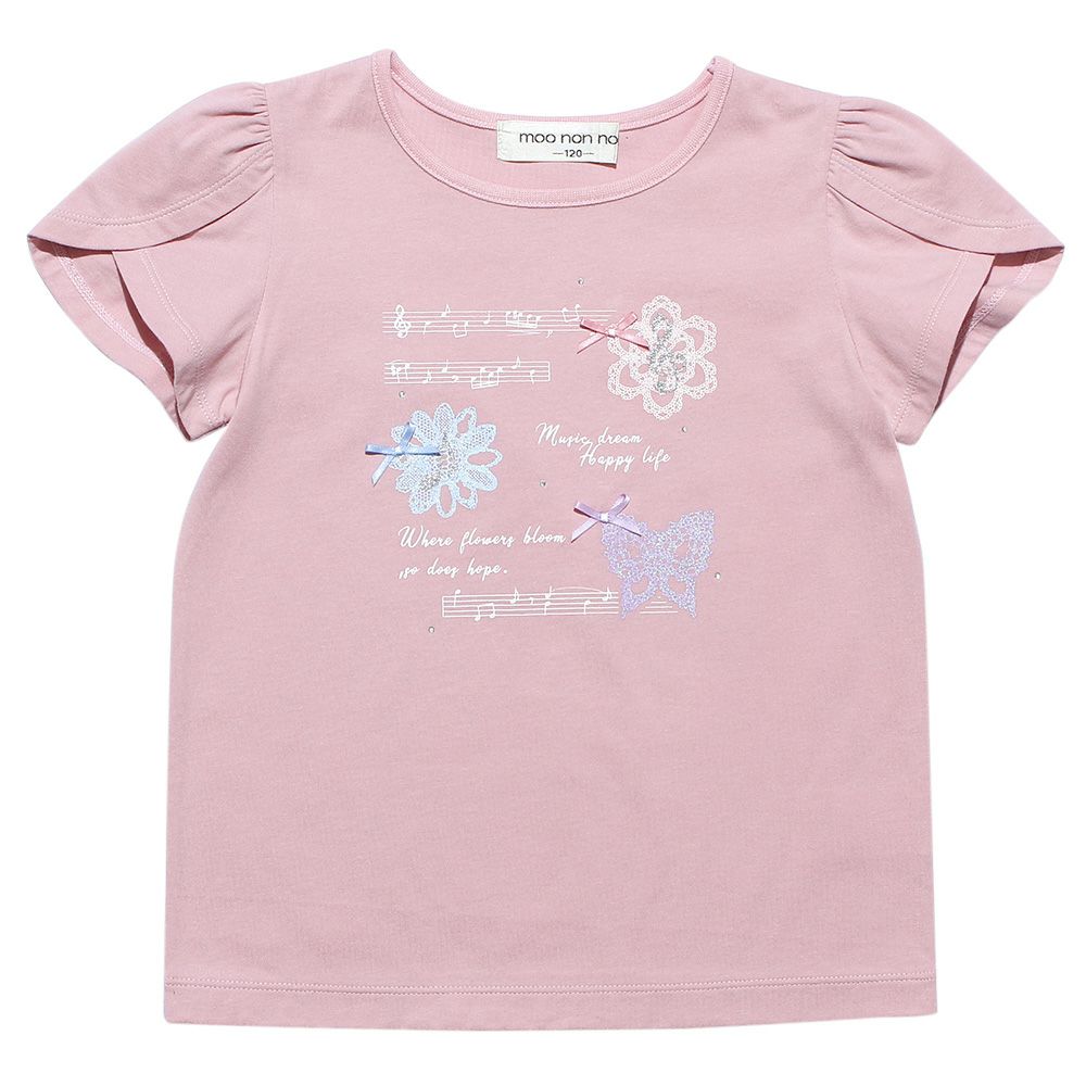 子供服 女の子 綿100％ちょうちょプリントTシャツ ピンク(02) 正面