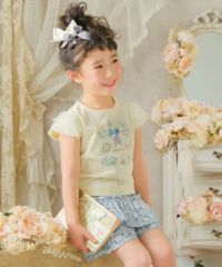 子供服 女の子 お花プリント＆リボン付きTシャツ