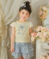 子供服 女の子 お花プリント＆リボン付きTシャツ イエロー(04) モデル画像アップ