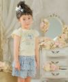 子供服 女の子 お花プリント＆リボン付きTシャツ イエロー(04) モデル画像全身