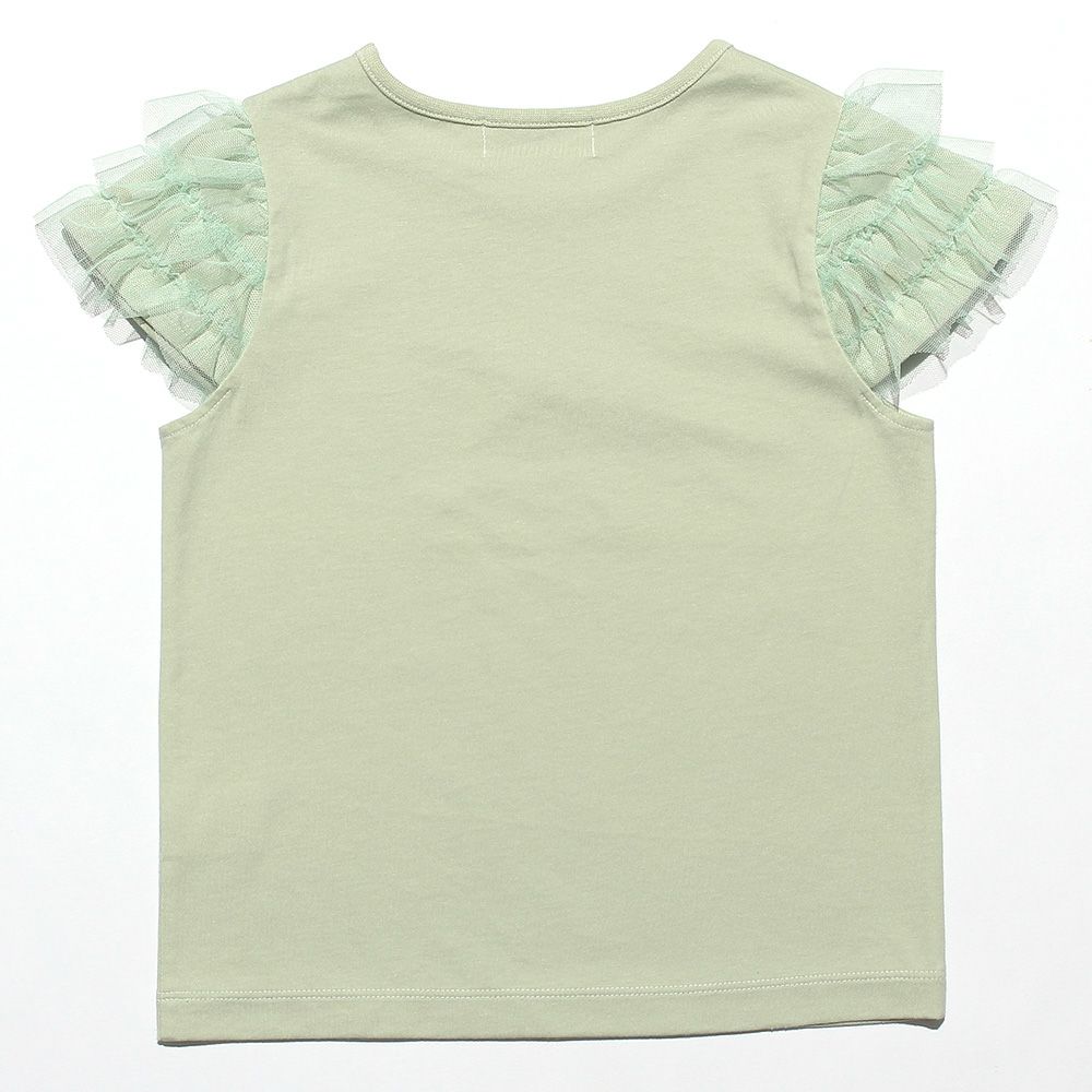 子供服 女の子 お花プリント＆リボン付きTシャツ グリーン(08) 背面
