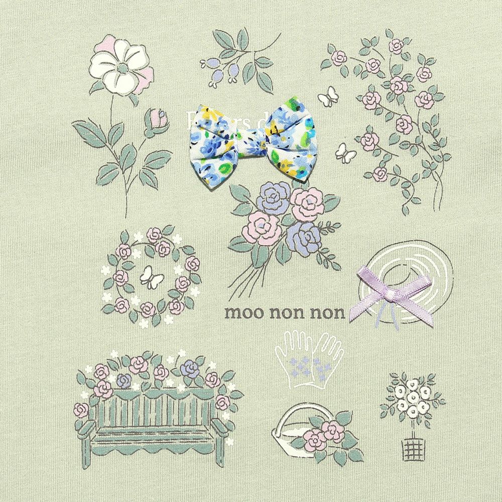 子供服 女の子 お花プリント＆リボン付きTシャツ グリーン(08) デザインポイント1