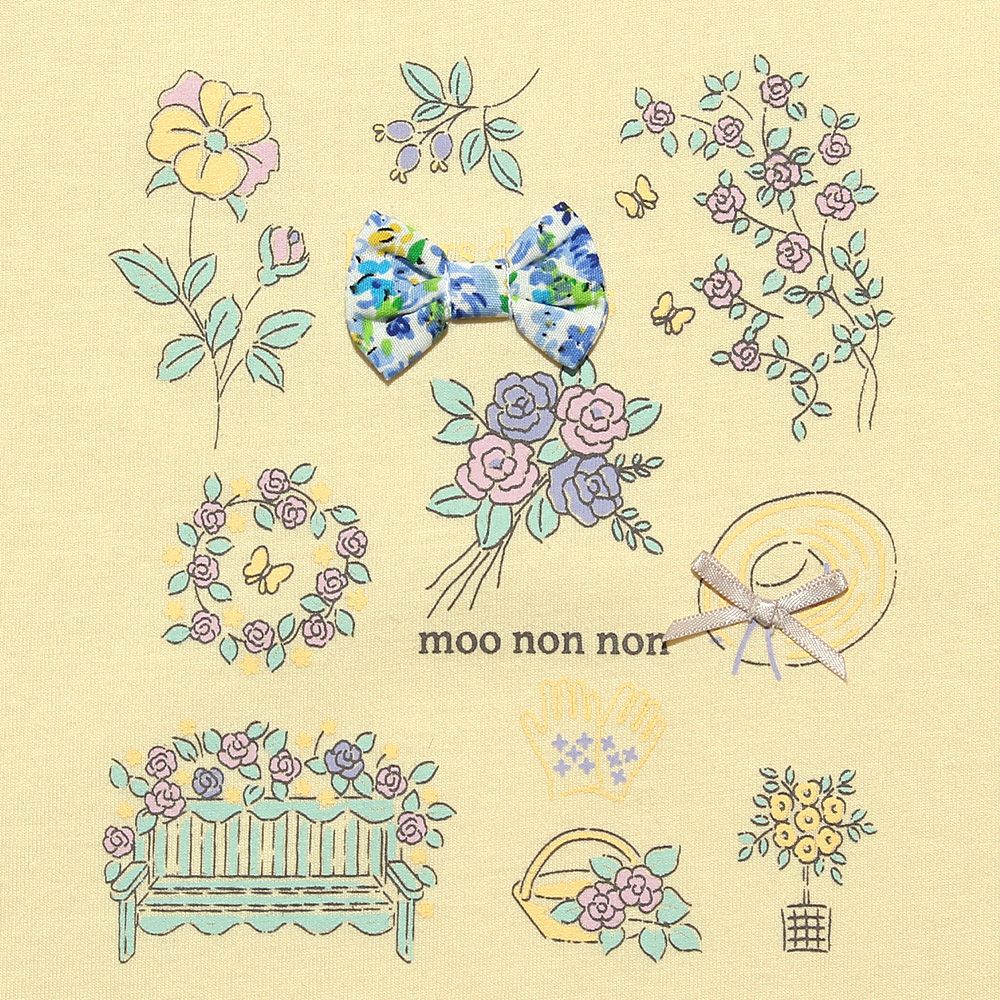 ベビー服 女の子 お花プリント＆リボン付きTシャツ イエロー(04) デザインポイント1