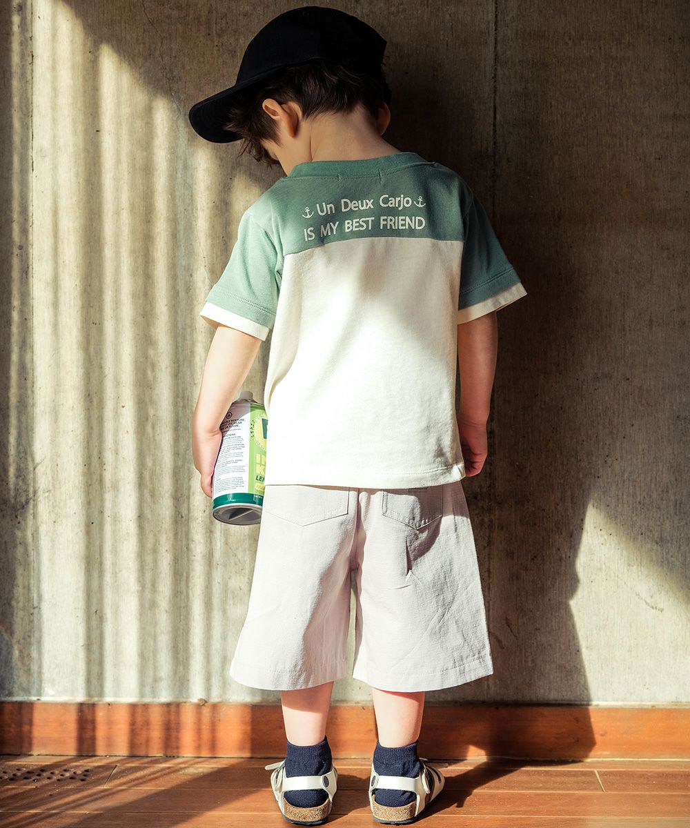 子供服 男の子 綿100％イカリワッペン付きTシャツ アイボリー(12) モデル画像アップ