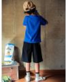 子供服 男の子 綿100％車刺繍モチーフTシャツ ブルー(61) モデル画像全身