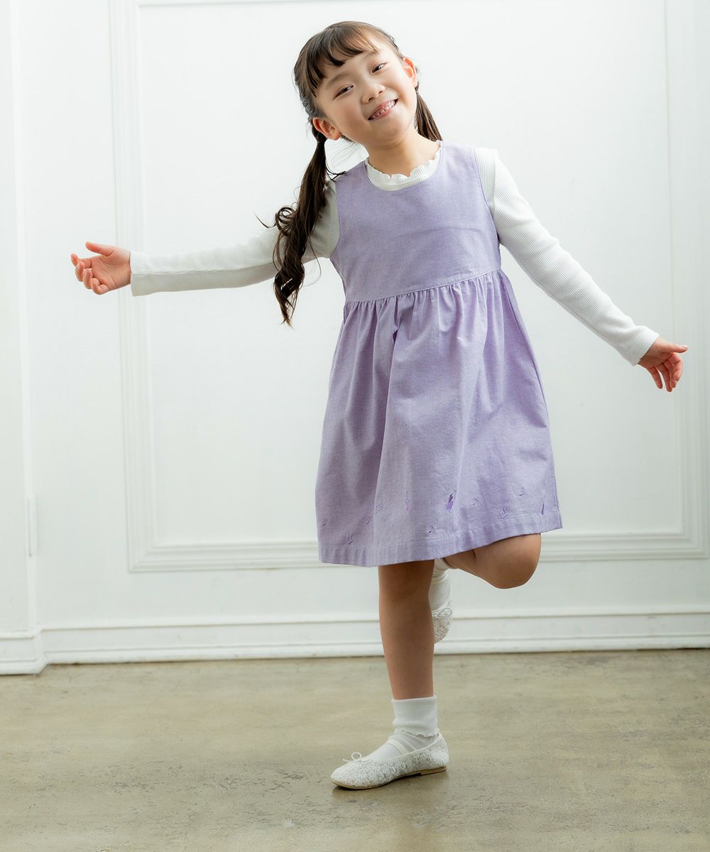 ベビー服 女の子 ダンガリーワンピース パープル(91) モデル画像4